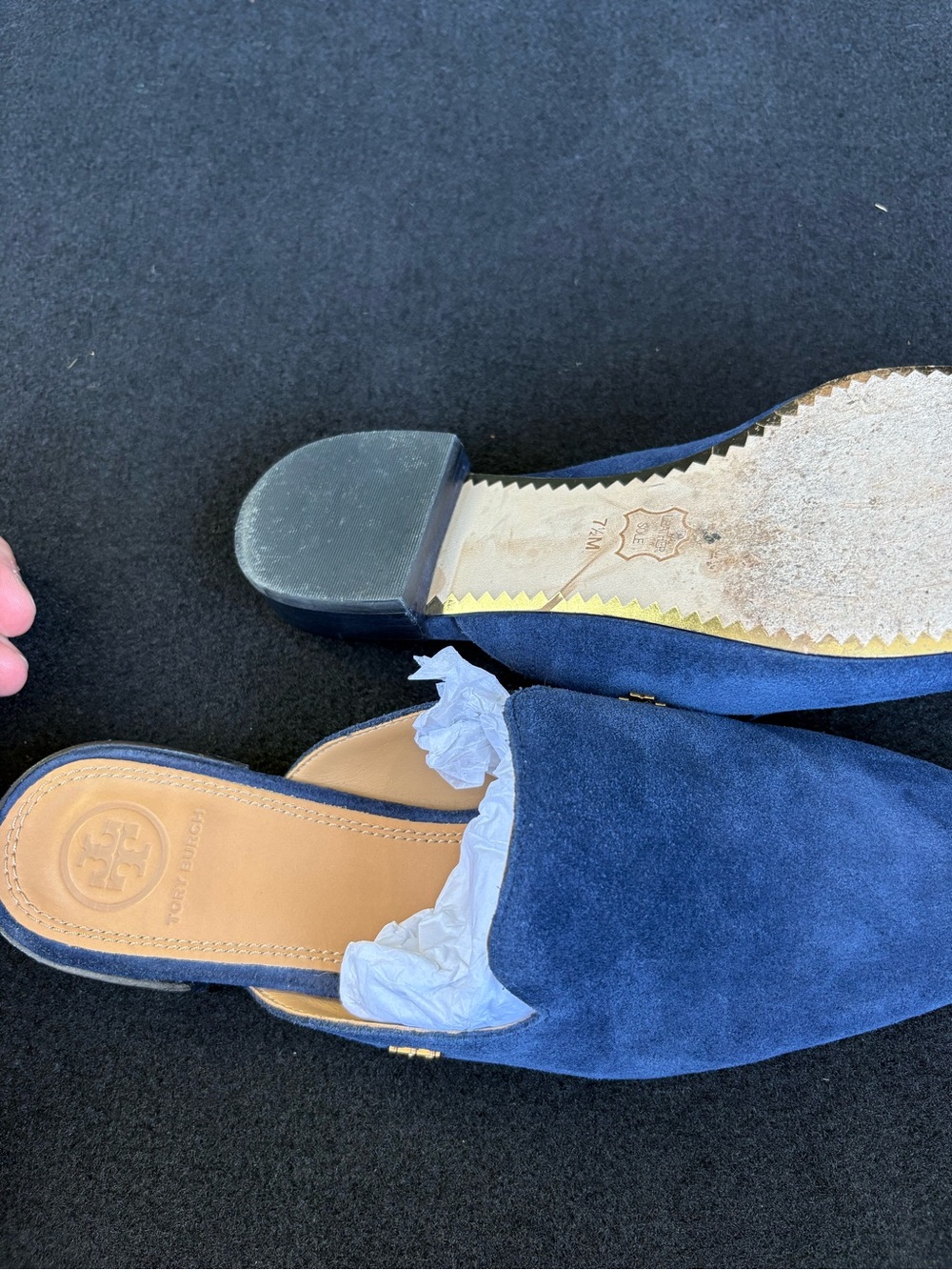 Tory Burch Navy Blue Suede Slip-On Mule